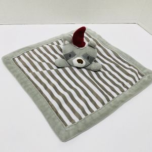 Levtex Baby Lovey Raccoon w/Santa Hat Gray White Striped Security Blanket Read